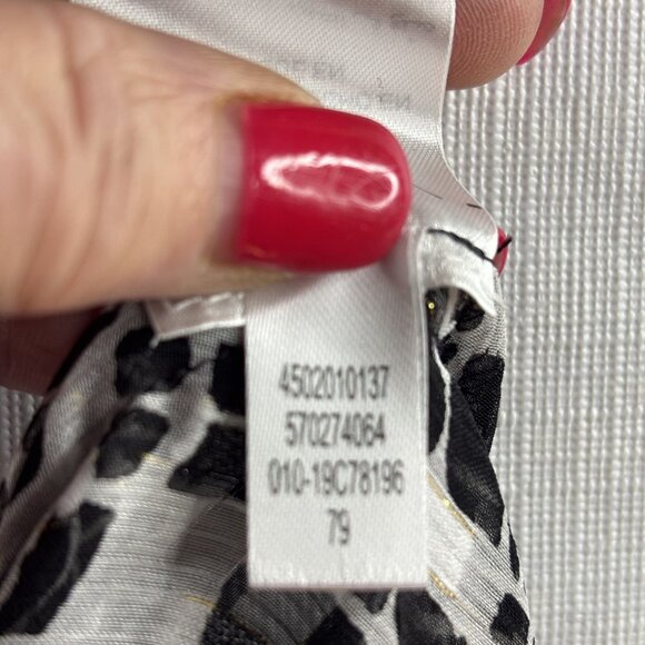 Chicos Black & White Geometric Ruffle Blouse Size 1 = M Sheer Lightweight - Picture 7 of 11